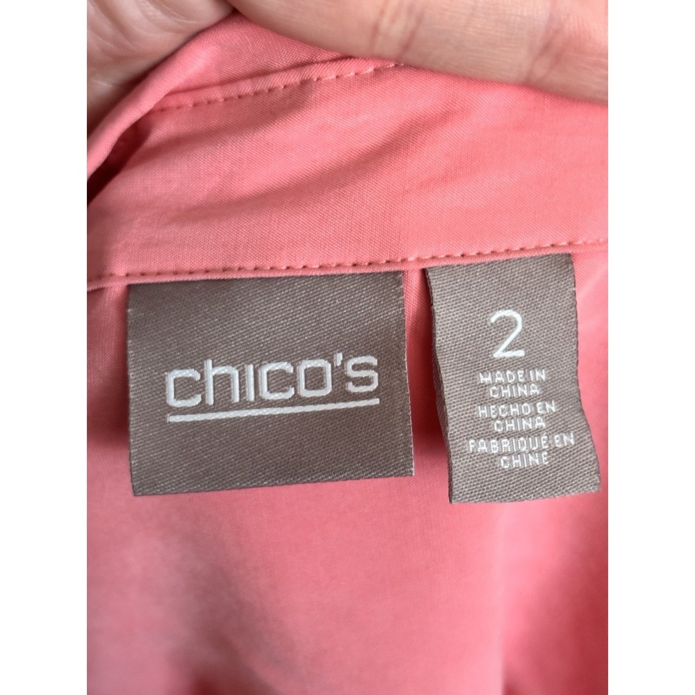Chicos 2 Womens Large Button Up Shirt Salmon Pink Coastal Beach Summer Casual - Picture 2 of 6